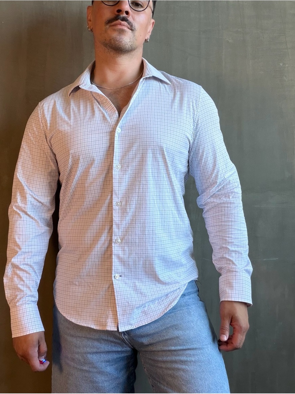 Bonobos Men’s Large Slim Fit Stretch Performance Dress Shirt Pink Blue Check